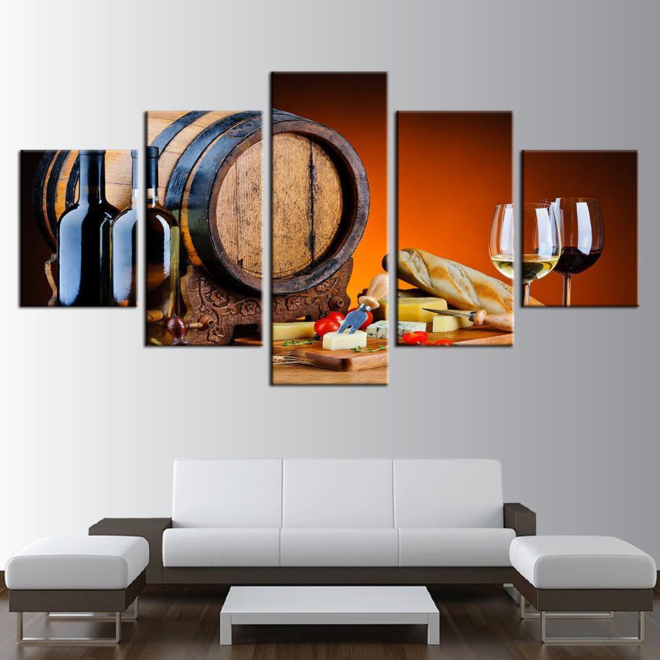 Grape Rwine Glasses Oak Barrels Kitchen Food – Wine Canvas Wall Art