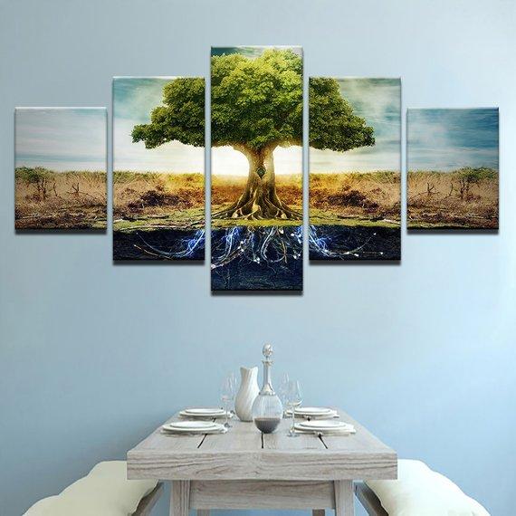 Grassland Big Tree Fairy Tale Tree – Nature Canvas Wall Art