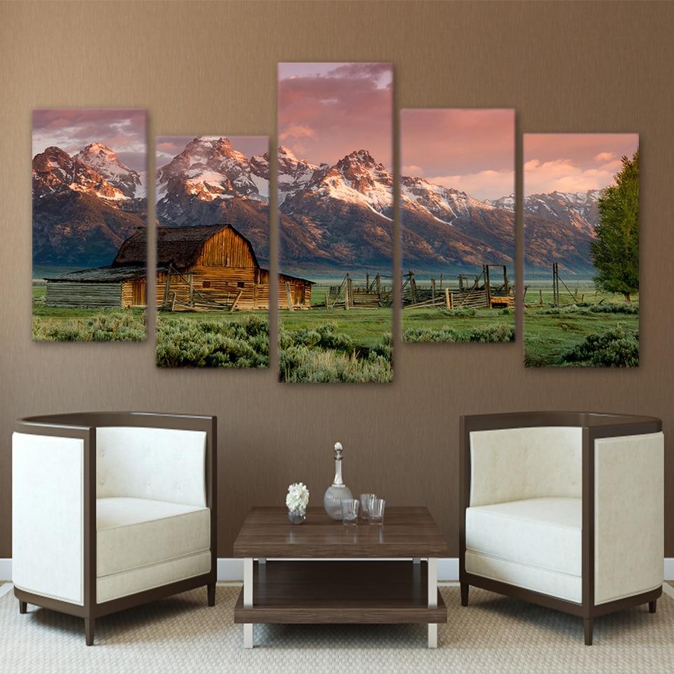 Grassland Log Cabin Iceberg – Nature Canvas Wall Art