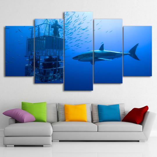 Great White Shark Cage Divers – Ocean Canvas Wall Art