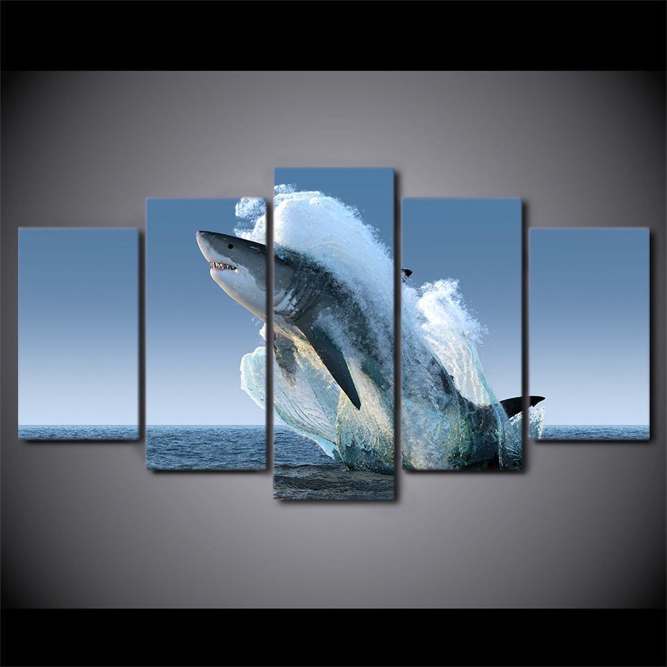 Great White Shark Jumping – Animal Canvas Wall Art