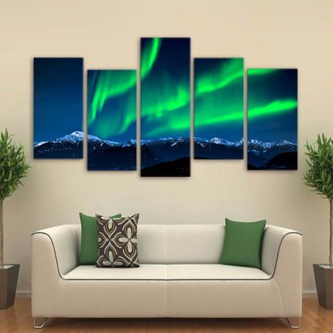 Green Aurora With Snow Mountain – Nature Canvas Wall Art