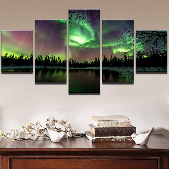 Green Forest Aurora Landscape – Nature Canvas Wall Art