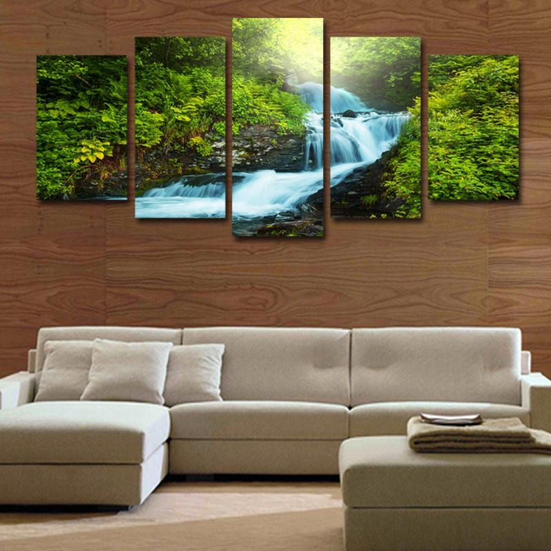Green Forest Waterfall – Nature Canvas Wall Art