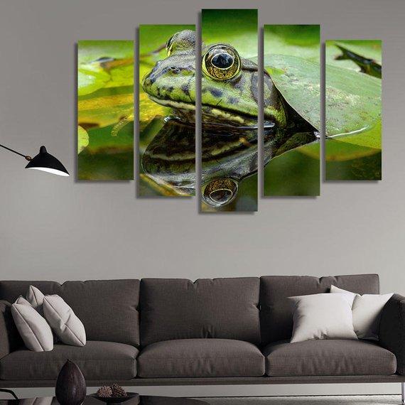 Green Frogs In The Water – Animal Canvas Wall Art