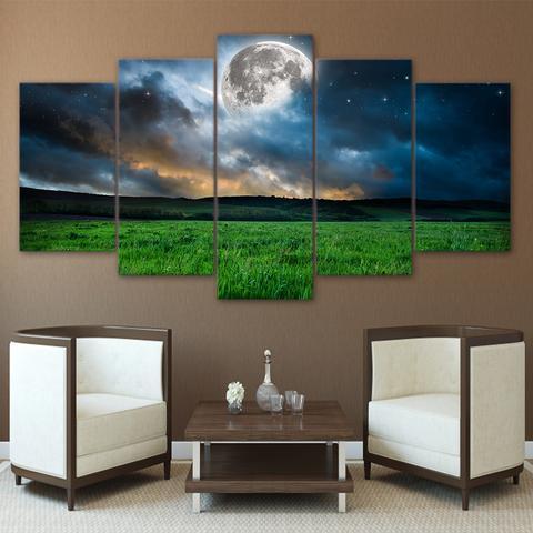 Green Grass And Moon – Nature Canvas Wall Art