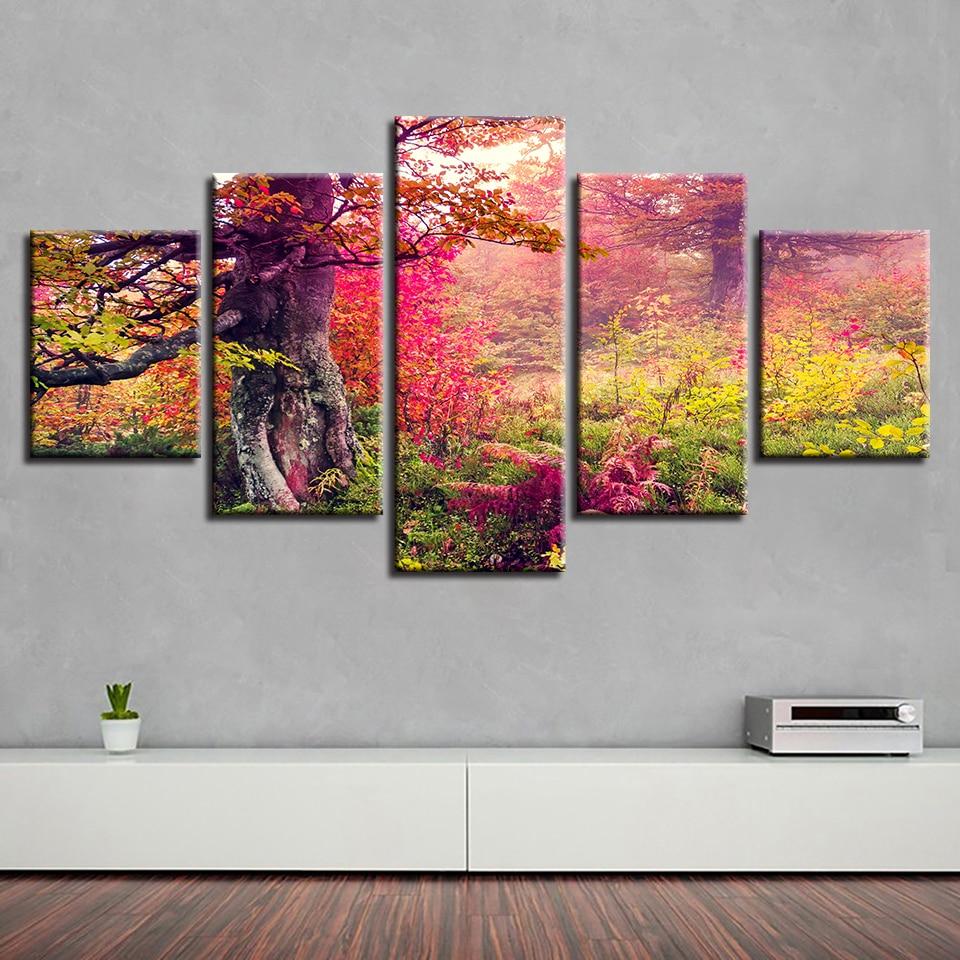 Green Grass Red Tree – Nature Canvas Wall Art