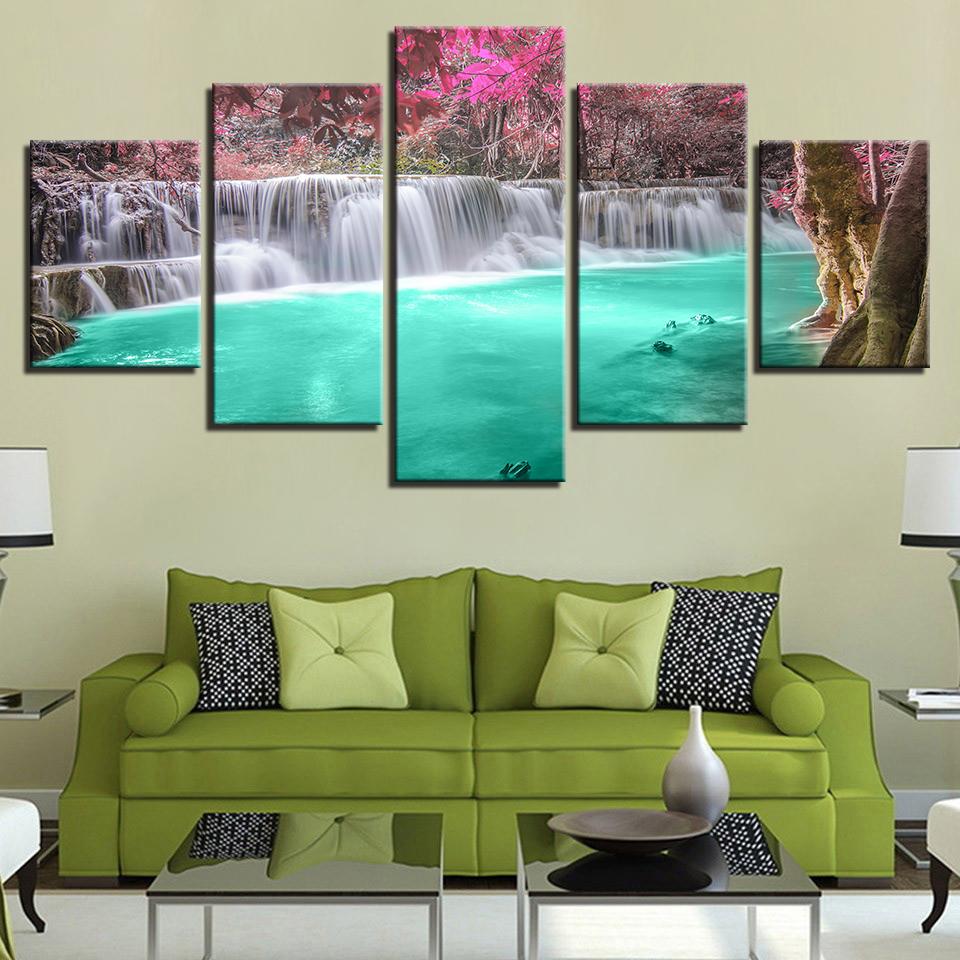 Green Lake Red Trees – Nature Canvas Wall Art