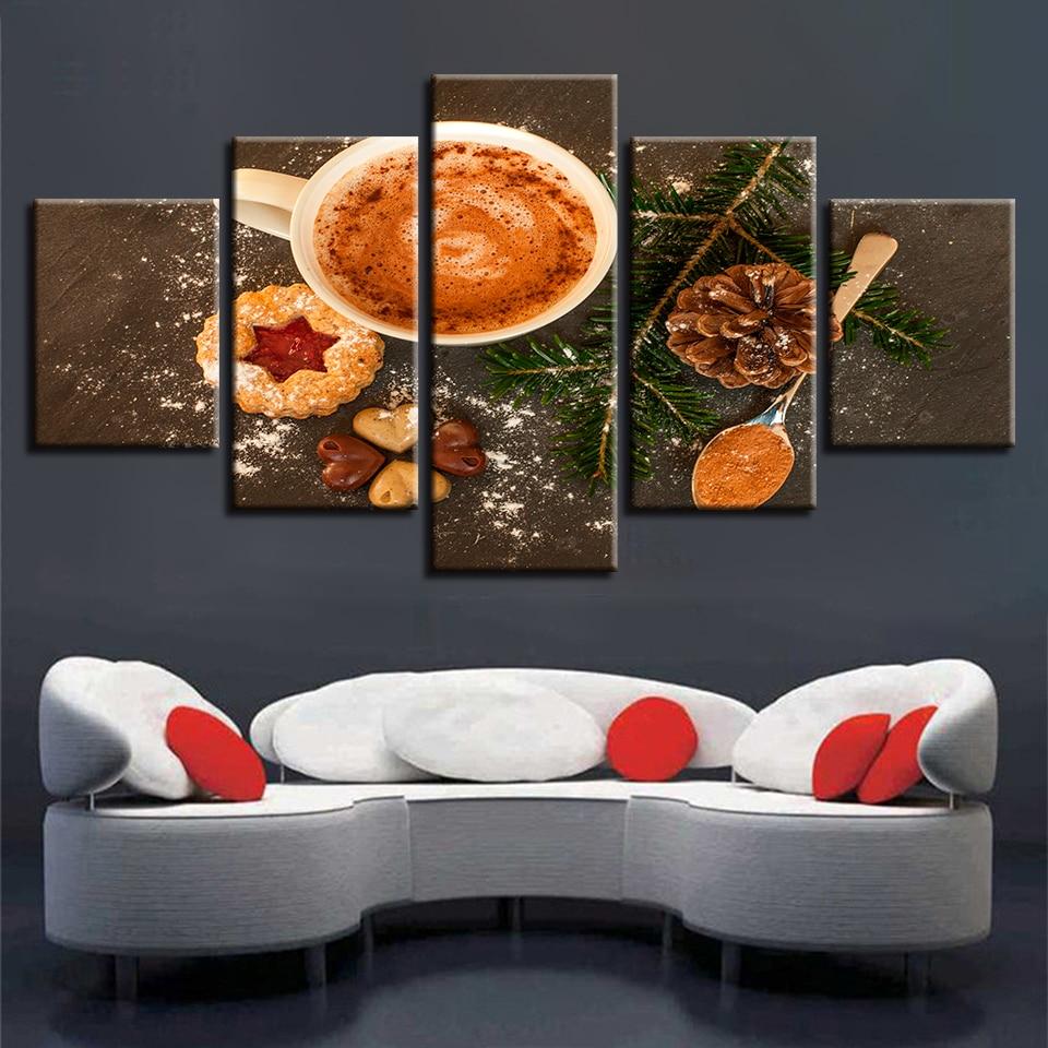 Green Leaves And Food Coffee – Kitchen Canvas Wall Art