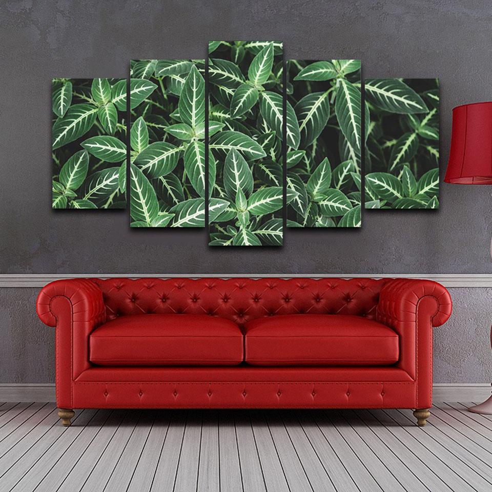 Green Leaves With White Lines – Nature Canvas Wall Art