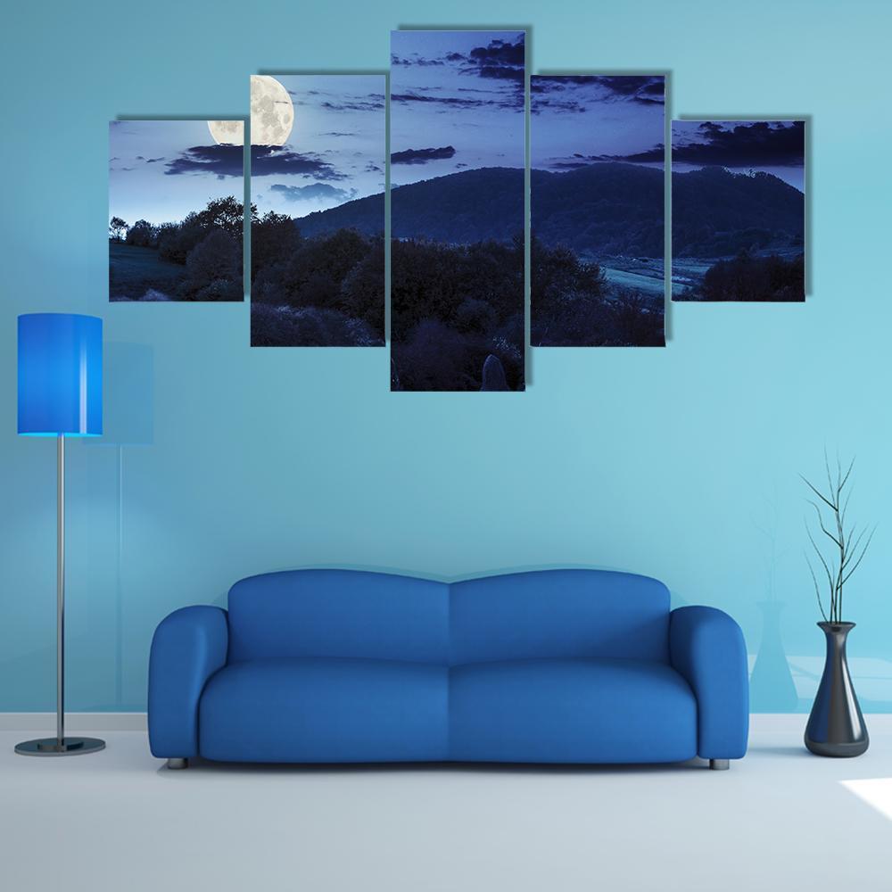 Green Meadow Near Forest Mountain – Nature Canvas Wall Art