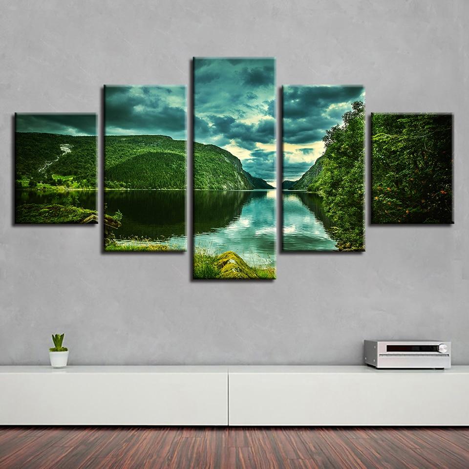 Green Mountain And Green Water – Nature Canvas Wall Art