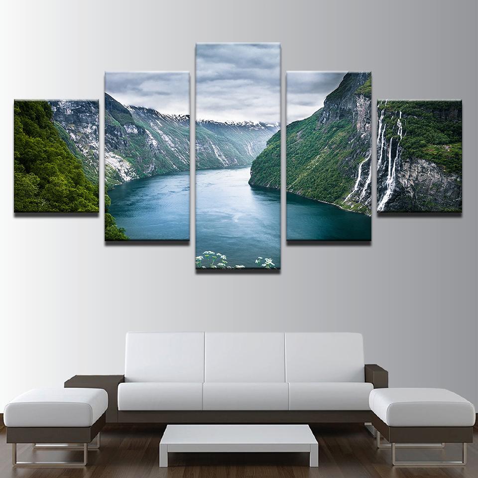 Green Mountain And River – Nature Canvas Wall Art