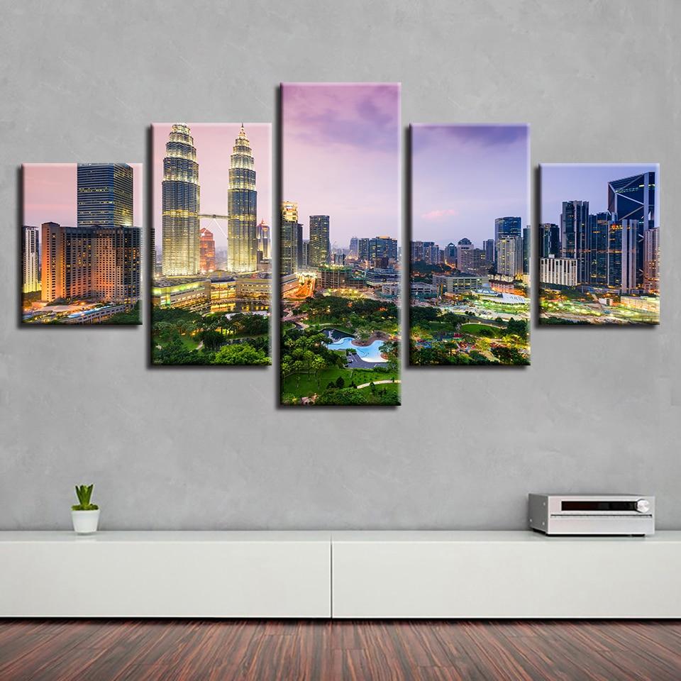 Green Tree And High-Rise Buildings City – Nature Canvas Wall Art