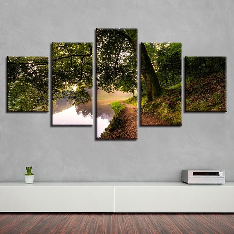Green Tree And River – Nature Canvas Wall Art