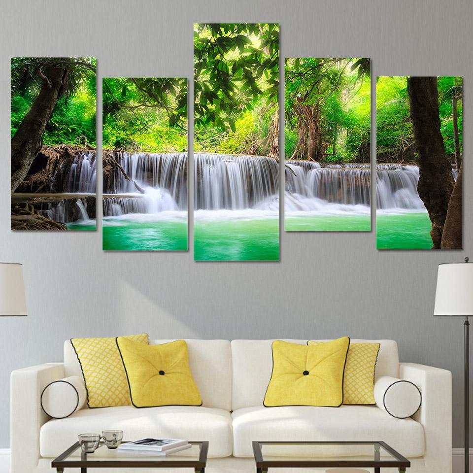 Green Tree Waterfall Landscape – Nature Canvas Wall Art