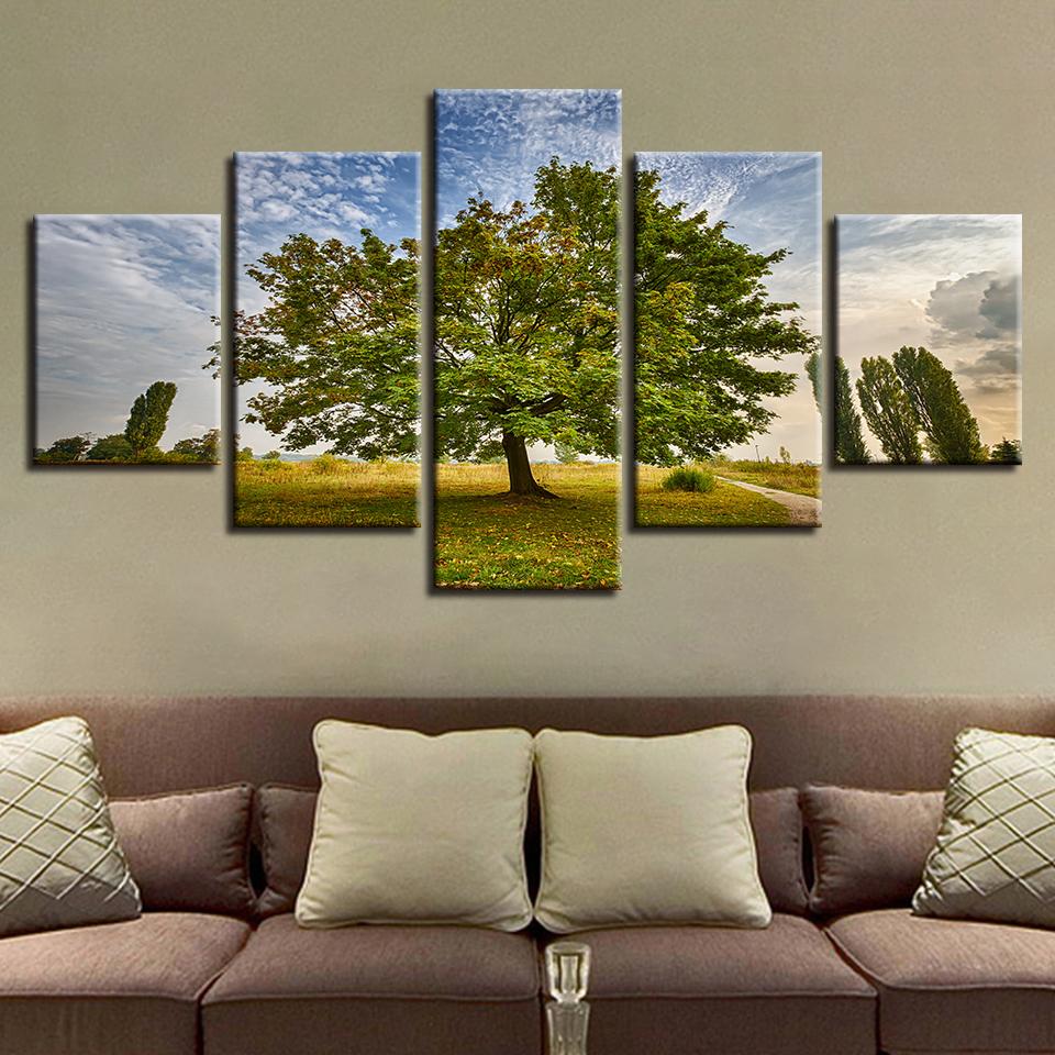 Green Trees And Blue Sky White Cloud Scenery – Nature Canvas Wall Art