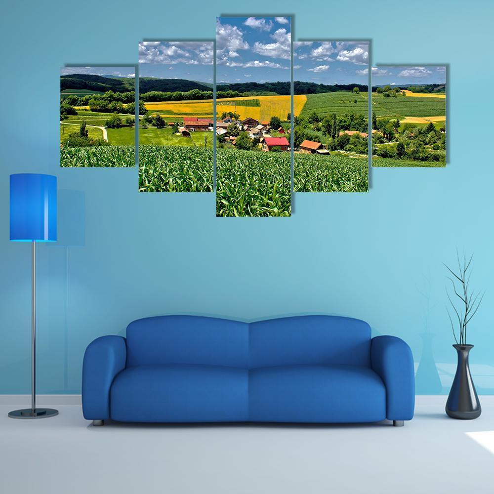 Green Village Scenery Landscape In Spring Time – Nature Canvas Wall Art