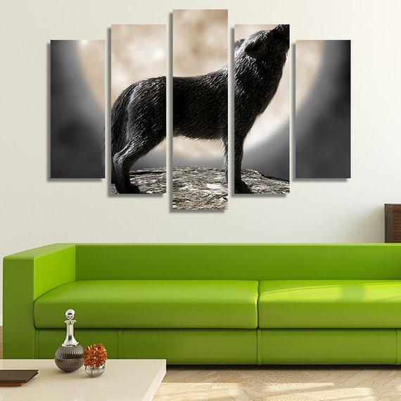 Grey Woolf Moonligh – Animal Canvas Wall Art