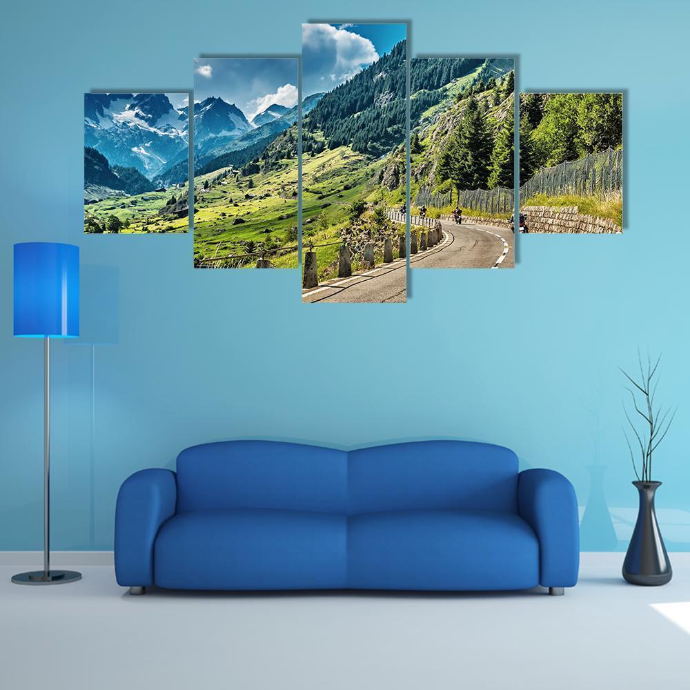 Group Of Bikers On Mountainous Road – Nature Canvas Wall Art