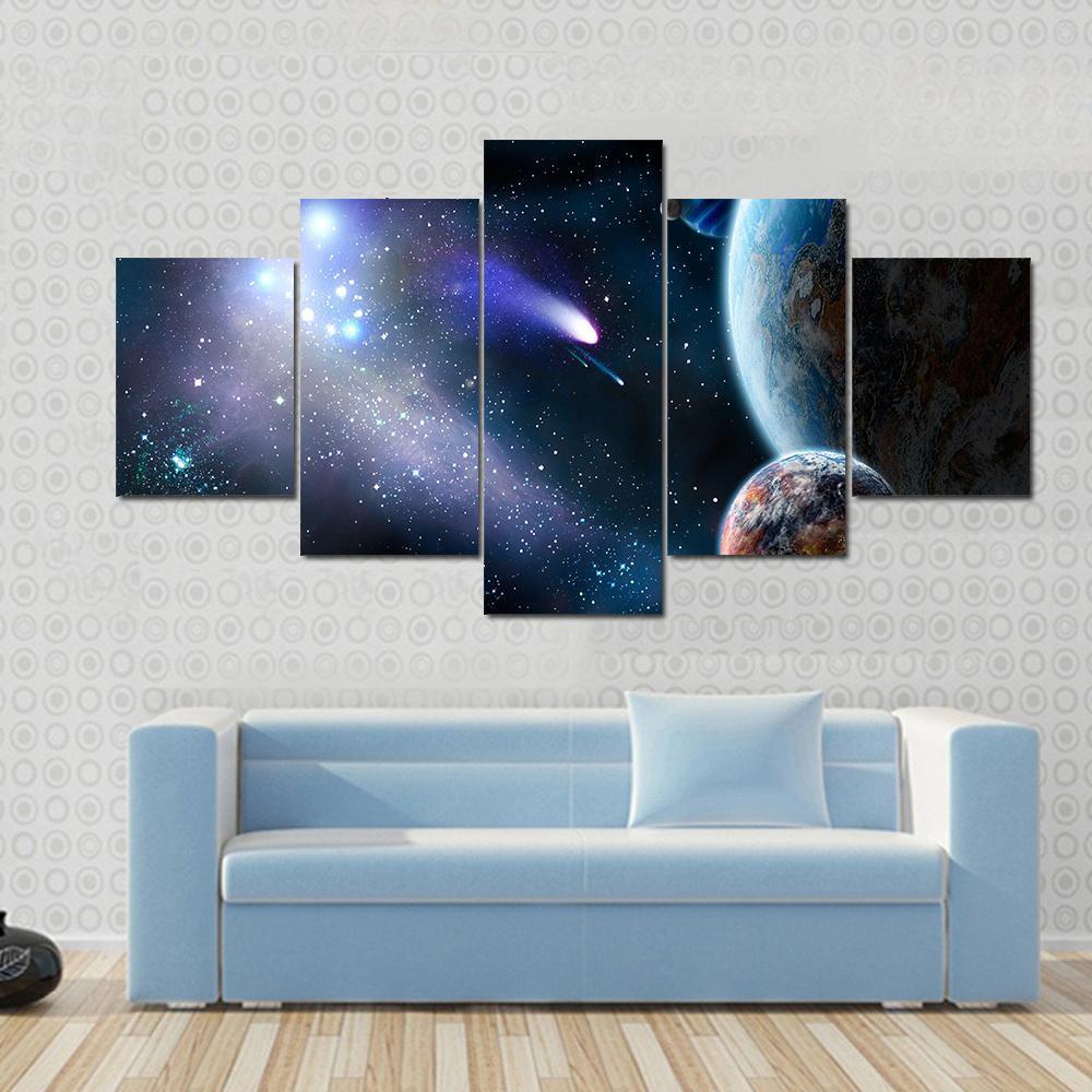 Group Of Comets Of Space Attacks Peace Planets – Space Canvas Wall Art
