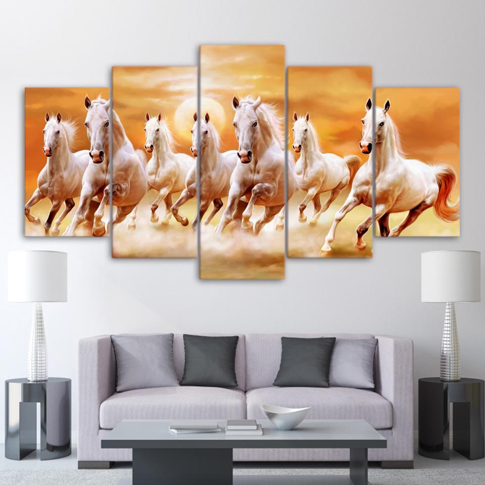 Group White Horses Running – Animal Canvas Wall Art