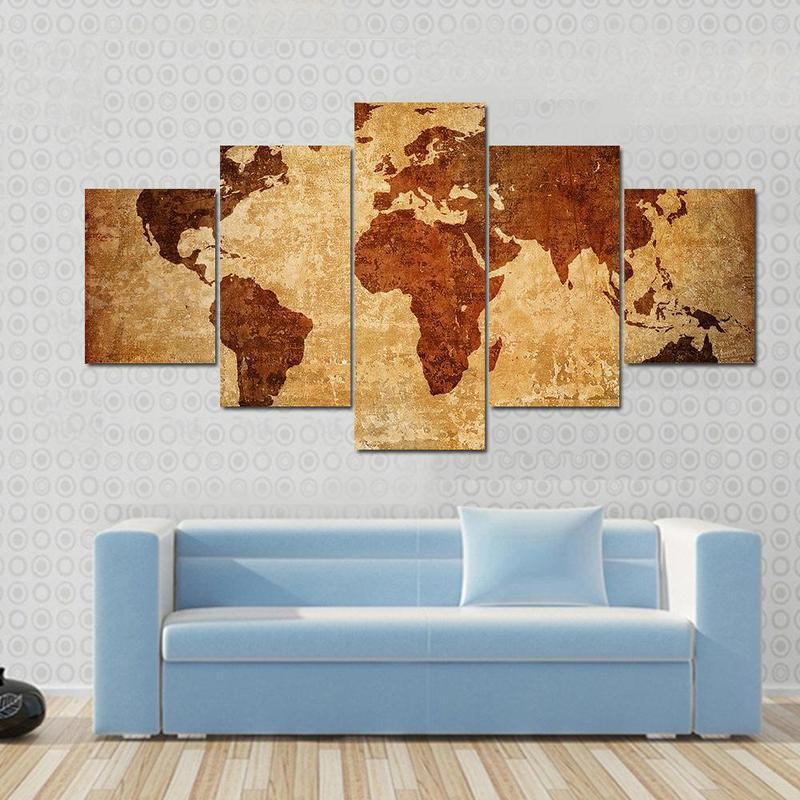 Grunge Map Of The World – Abstract Canvas Wall Art