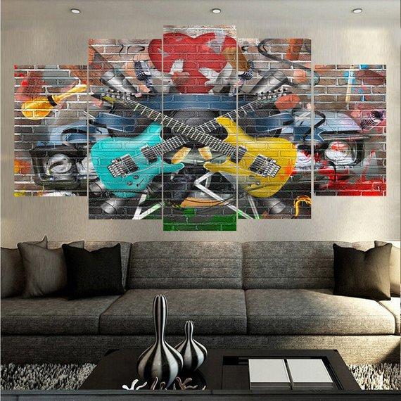 Guitar Graffiti Musical Instruments – Abstract Canvas Wall Art