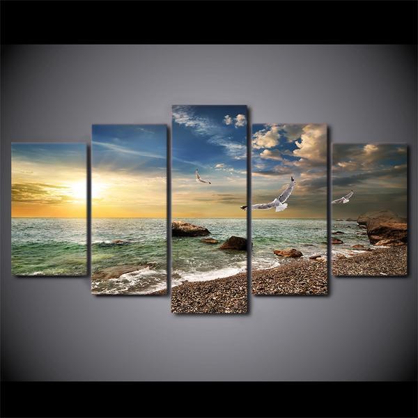 Gulf Beach And Surf At Sunset – Ocean Canvas Wall Art