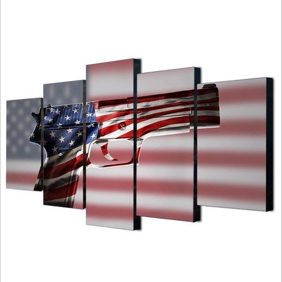 Gun American Flag 2Nd Amendment – Army Canvas Wall Art