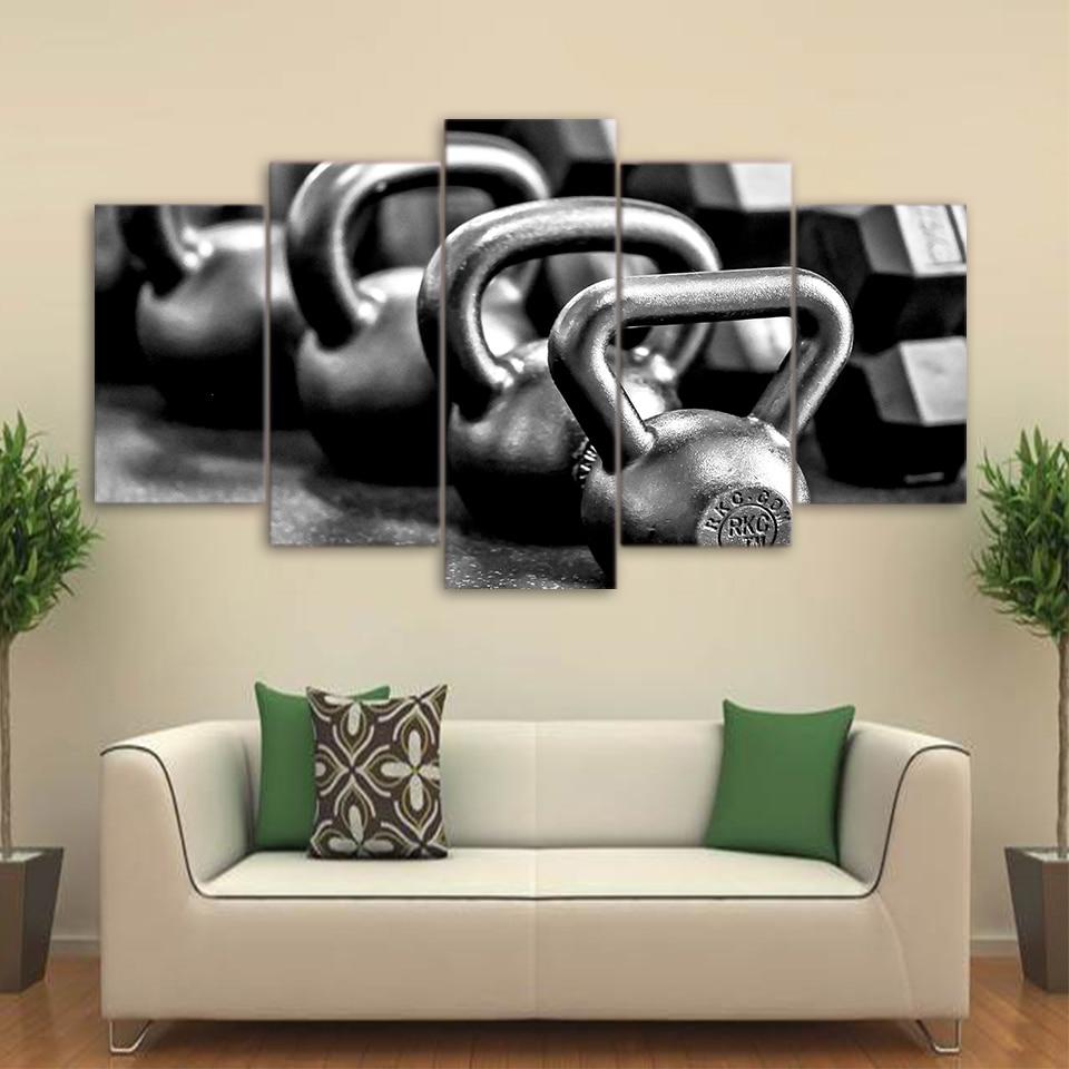 Gym Dumbells Metal Black And White – Sport Canvas Wall Art