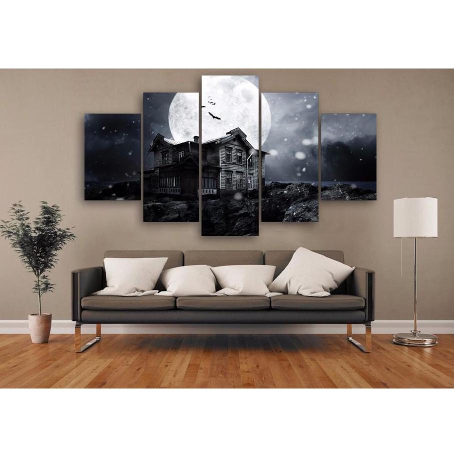 Halloween Haunted House Full Moon – Halloween Canvas Wall Art