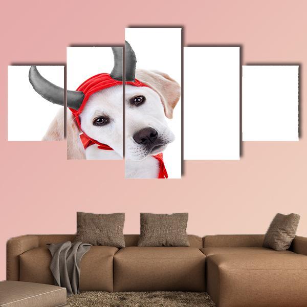 Halloween Labrador Puppy Dog In Devil Costume – Animal Canvas Wall Art