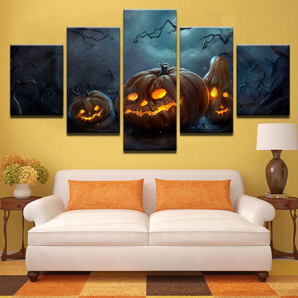 Halloween Pumpkins Lamp – Abstract Canvas Wall Art
