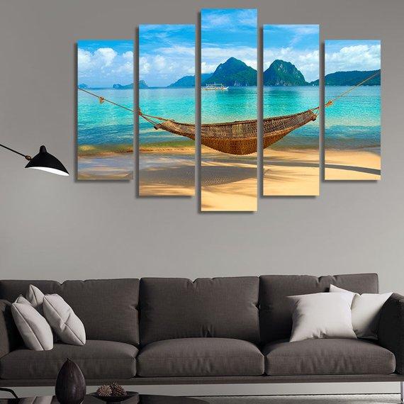 Hammock At The Beach Marimegmeg Bacuit Archipelago Islands El Nido – Space Canvas Wall Art