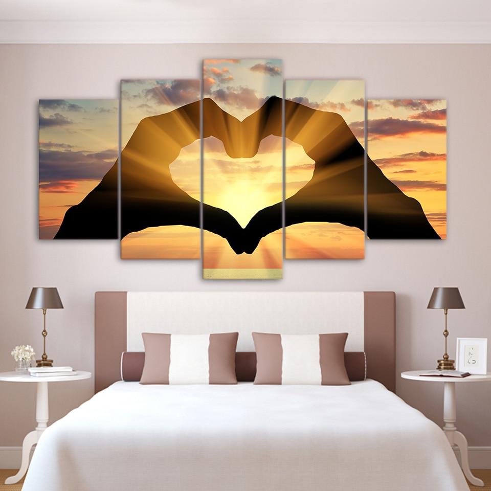 Hand Finger Loveheart In Sunset – Abstract Canvas Wall Art