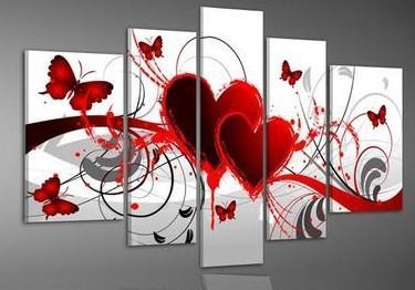 Hand Painted Red Love Hearts Butterfly Butterflies – Abstract Canvas Wall Art