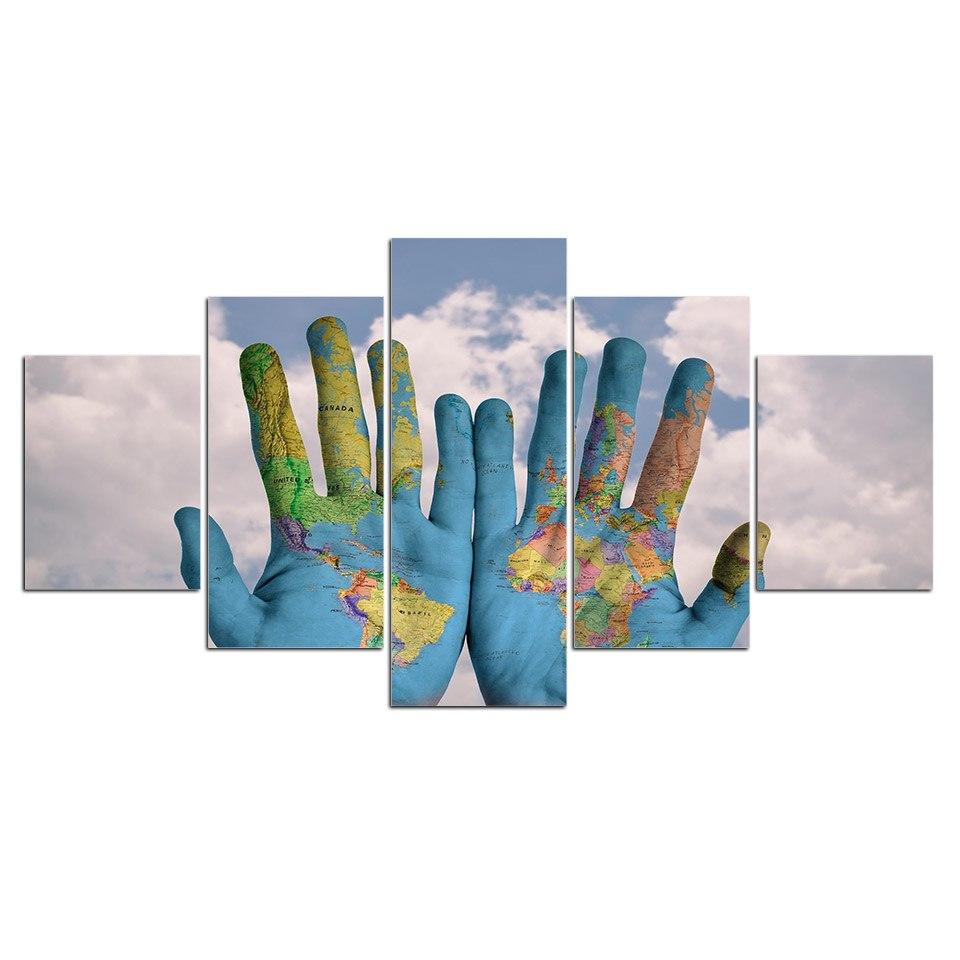 Hands World Map – World Map Canvas Wall Art