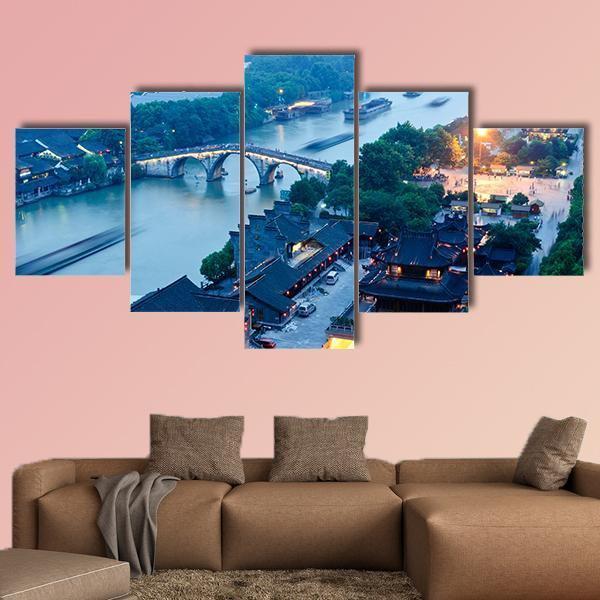 Hangzhou Canal Gongchen Bridge At Dusk – Nature Canvas Wall Art