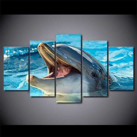 Happy Dolphin Animal Canvas Wall Art