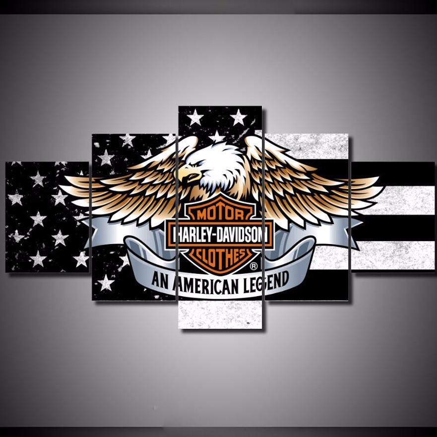 Harley Davidson American Eagle Flag Car &Amp; Motor – Canvas Wall Art