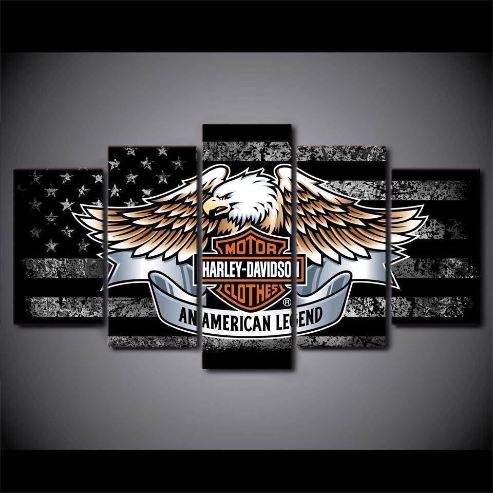 Harley-Davidson Eagle Black And White Car &Amp; Motor – Canvas Wall Art