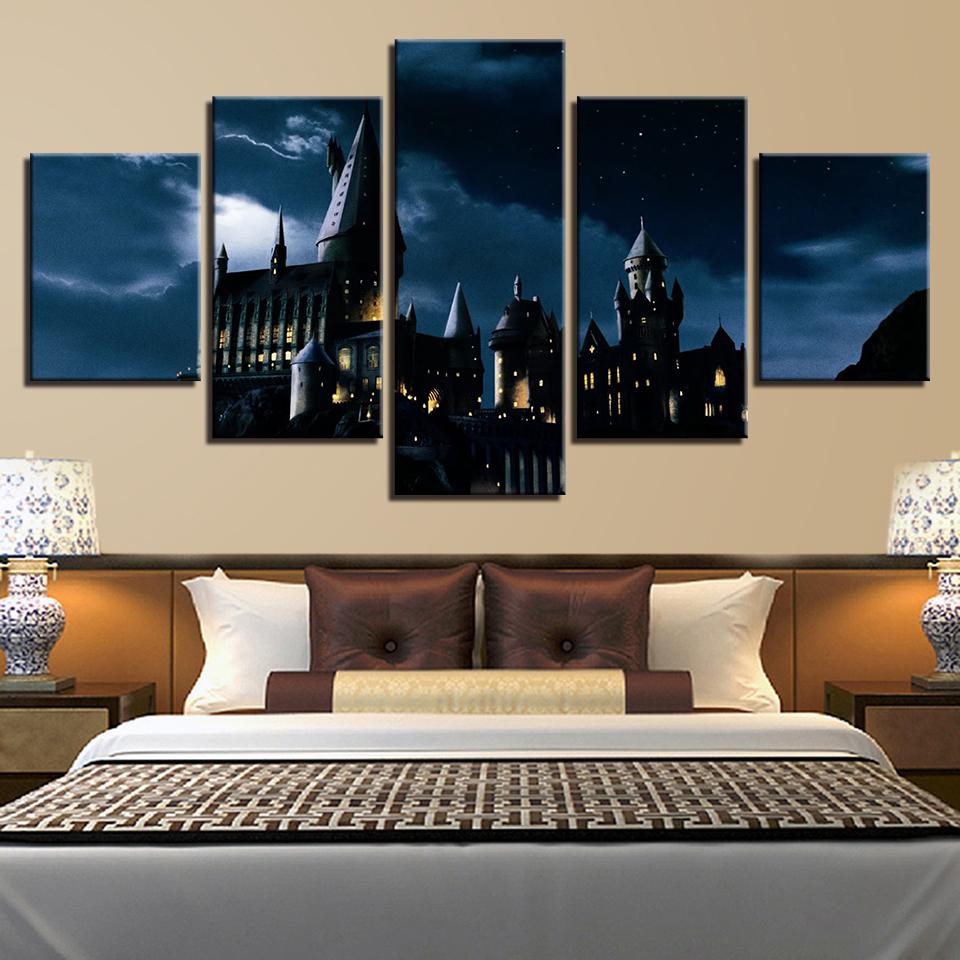 Harry Potter Hogwarts Castle Night Landscape Movie Canvas Wall Art