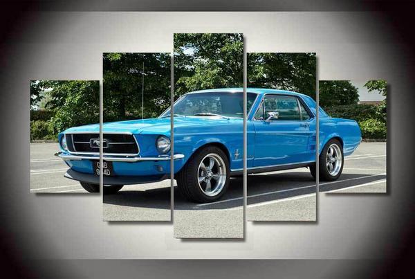 Hd Printed 1965 1966 Ford Mustang Blue – Automative Canvas Wall Art