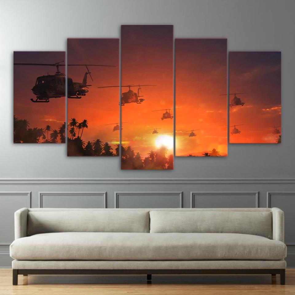 Helicopters Sunset Rosy Skey – Aircraft Canvas Wall Art