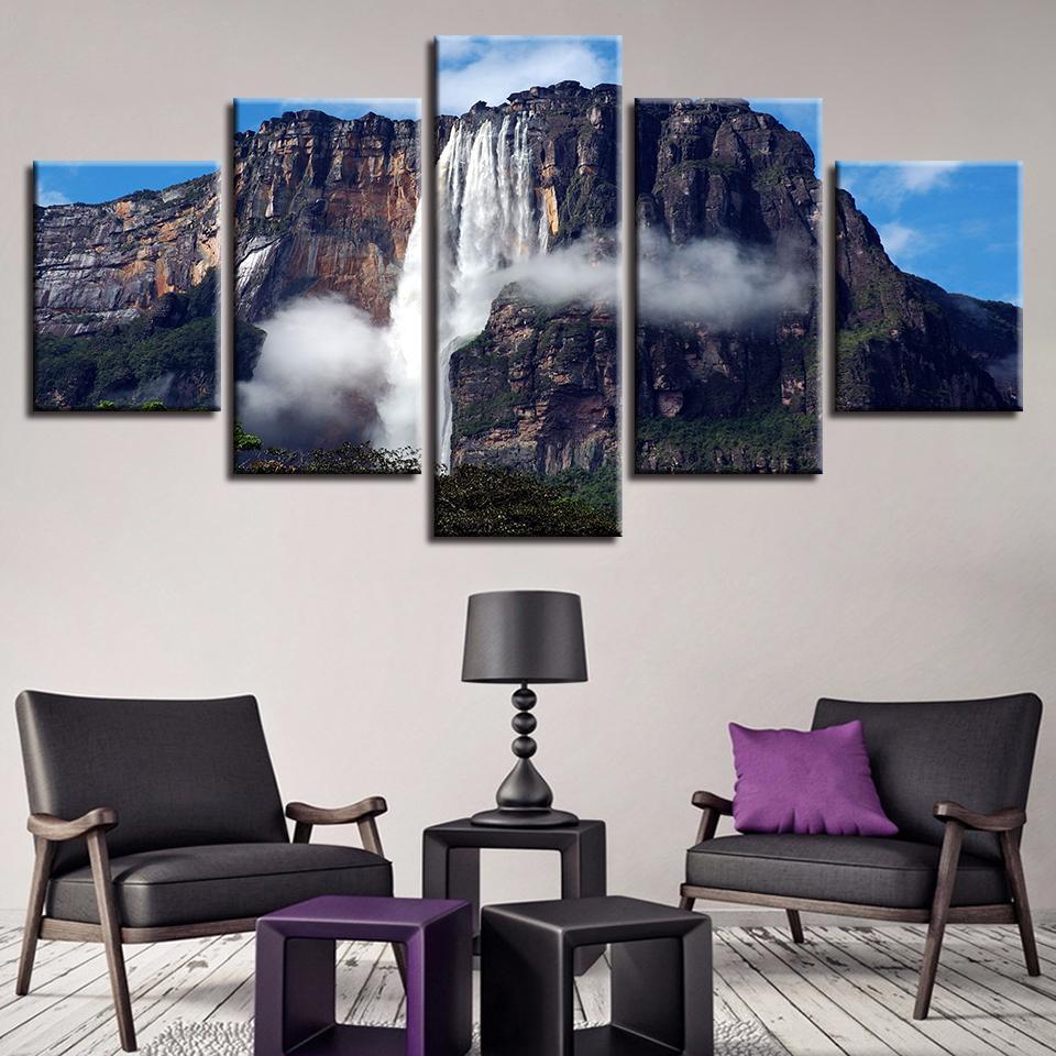 High Mountain Waterfall – Nature Canvas Wall Art
