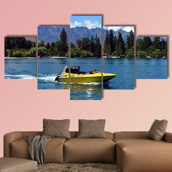High Speed Jet Boat On The Lake Wakatipu – Nature Canvas Wall Art