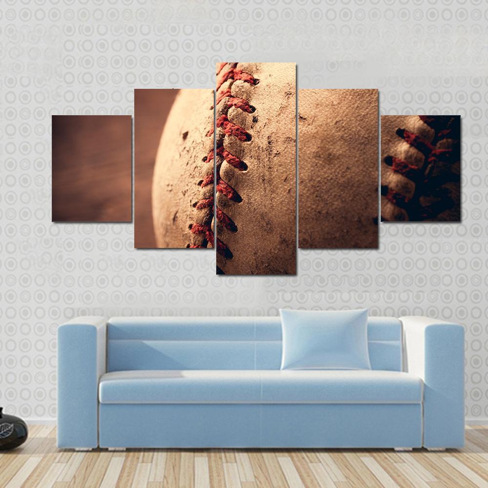 Highly Close-Up Of An Old Baseball – Sport Canvas Wall Art