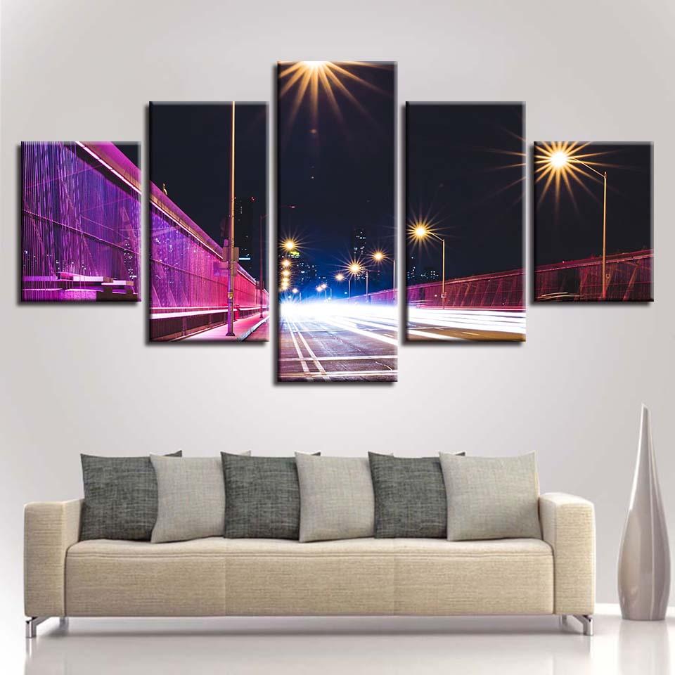 Highway And Lights Night – Nature Canvas Wall Art