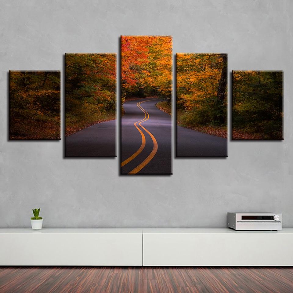 Highway Red Forest – Nature Canvas Wall Art